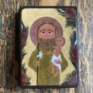 2.5 X 3.5 inch Saint Jospeh Terror of Demons Byzantine Folk Icon style on wood