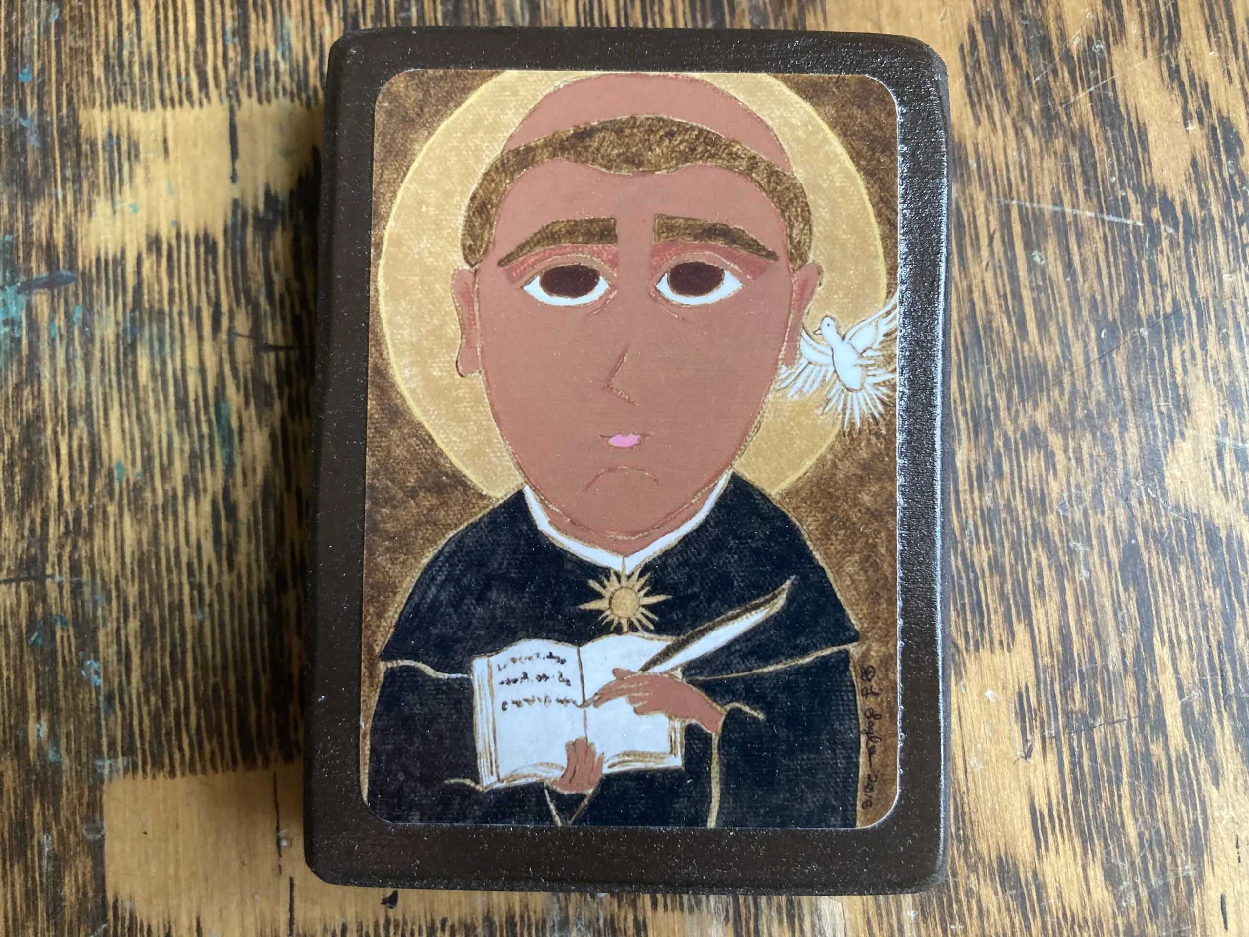 2.5 X 3.5 ish inch  Saint Thomas Aquinas Byzantine Folk Icon Print on Wood