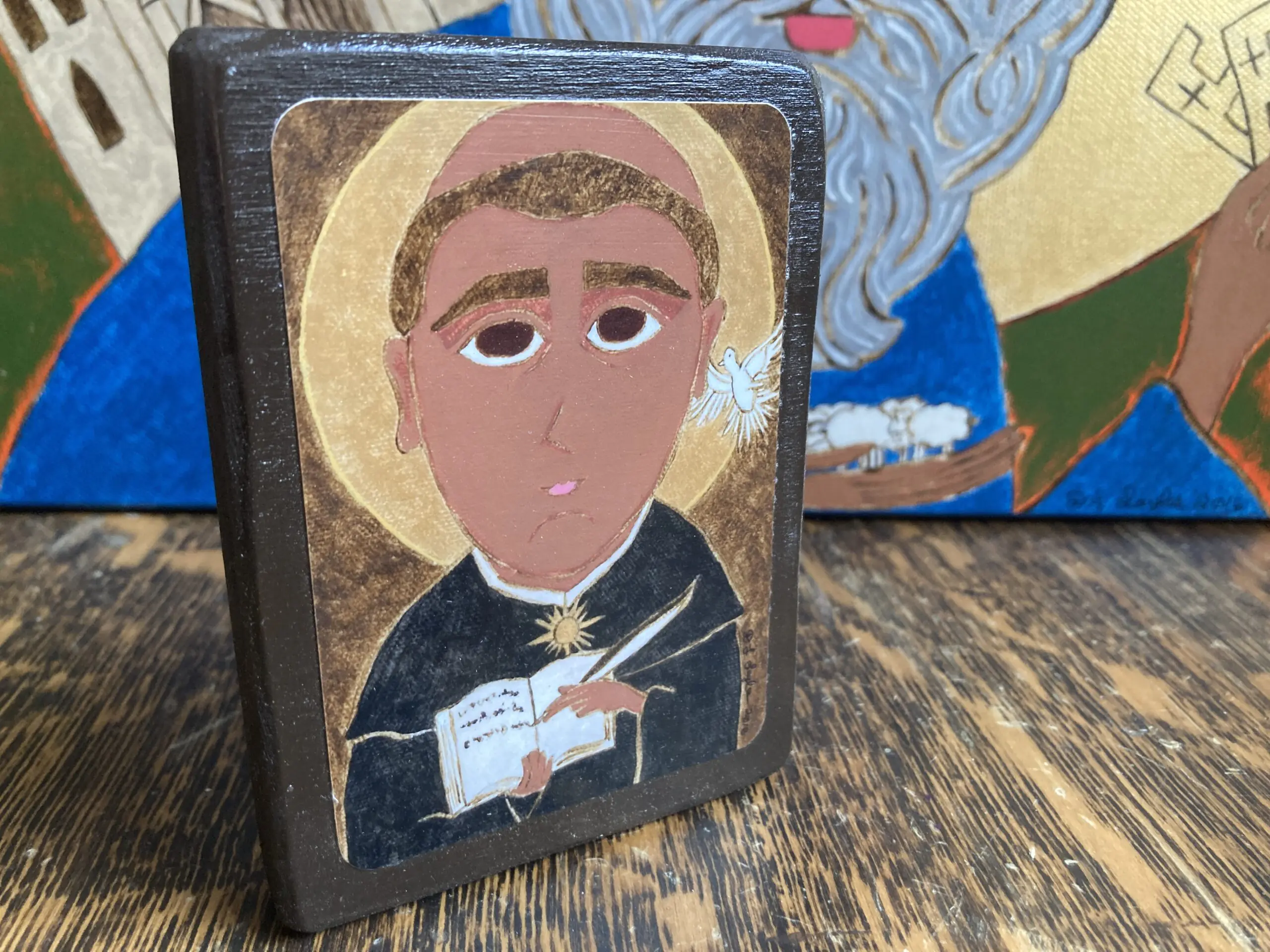 2.5 X 3.5 ish inch  Saint Thomas Aquinas Byzantine Folk Icon Print on Wood - Image 2