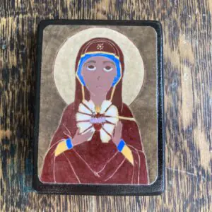 2.5 X 3.5 ish Folk/Byzantine style Icon Print on Wood Mary Immaculate Heart