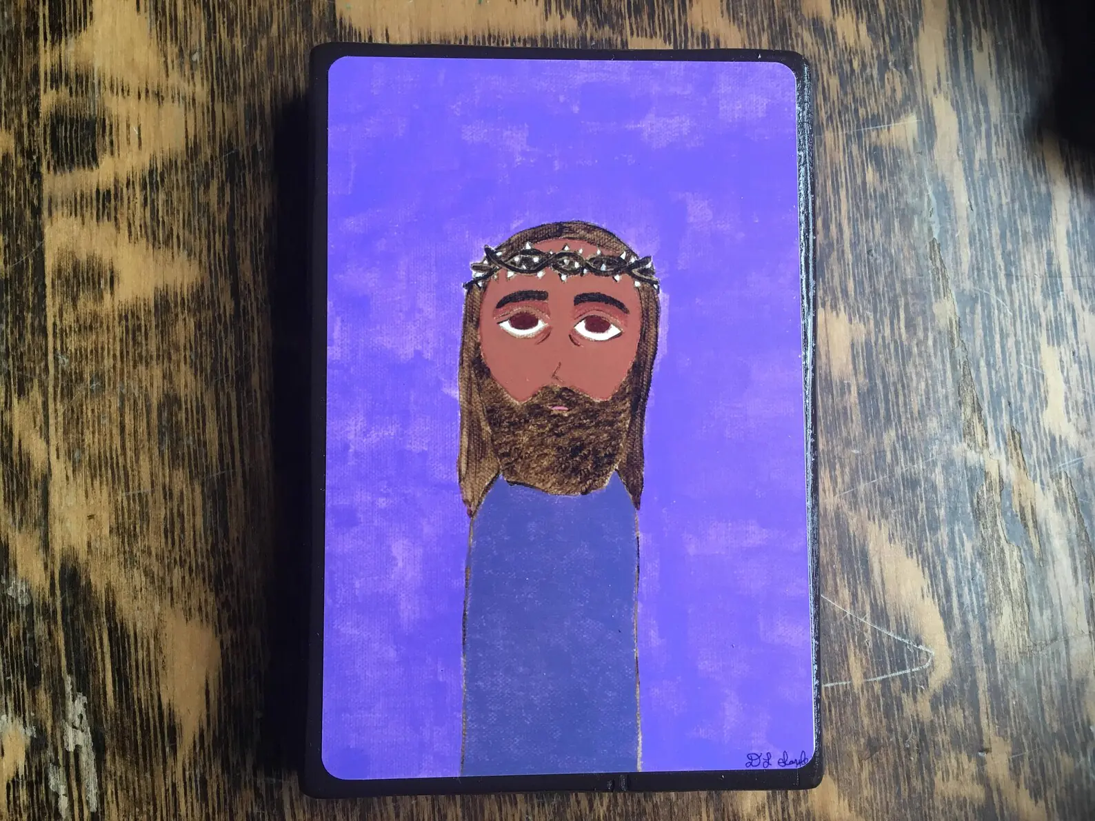 2.5 X 3.5 inch Jesus Crowning of Thorns Byzantine Folk Style Print on Wood