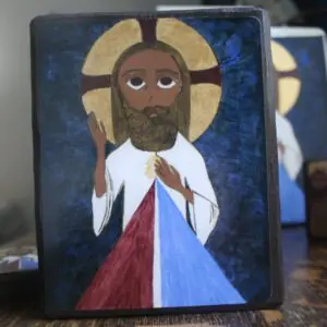 4 ish X 6 ish inch Divine Mercy Folk/Byzantine Icon on wood