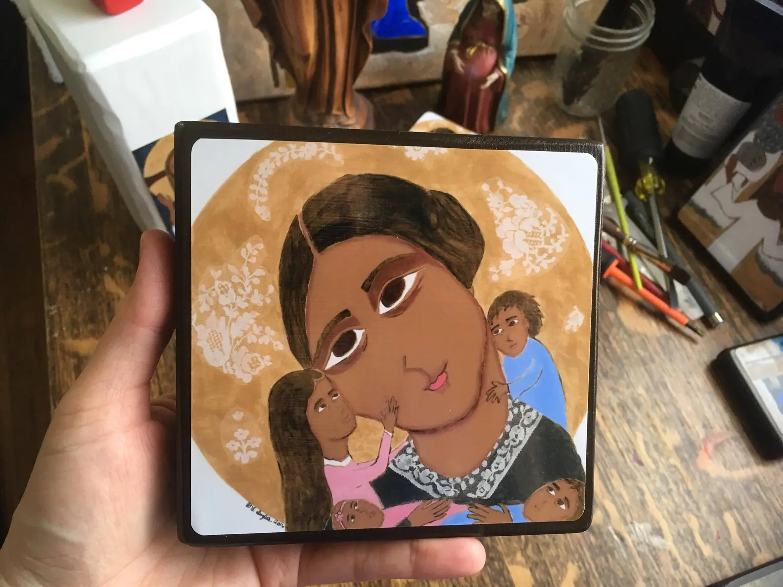 4 X 4 inch Saint Zélie Martin Icon Print on Wood - Image 3