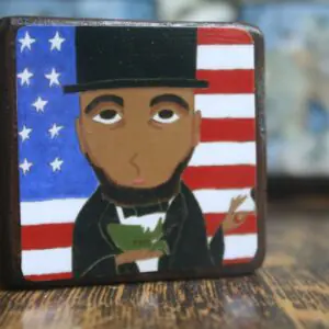 President Abrahan Lincoln 2.5 X 2.5 inch Icon Print on Wood