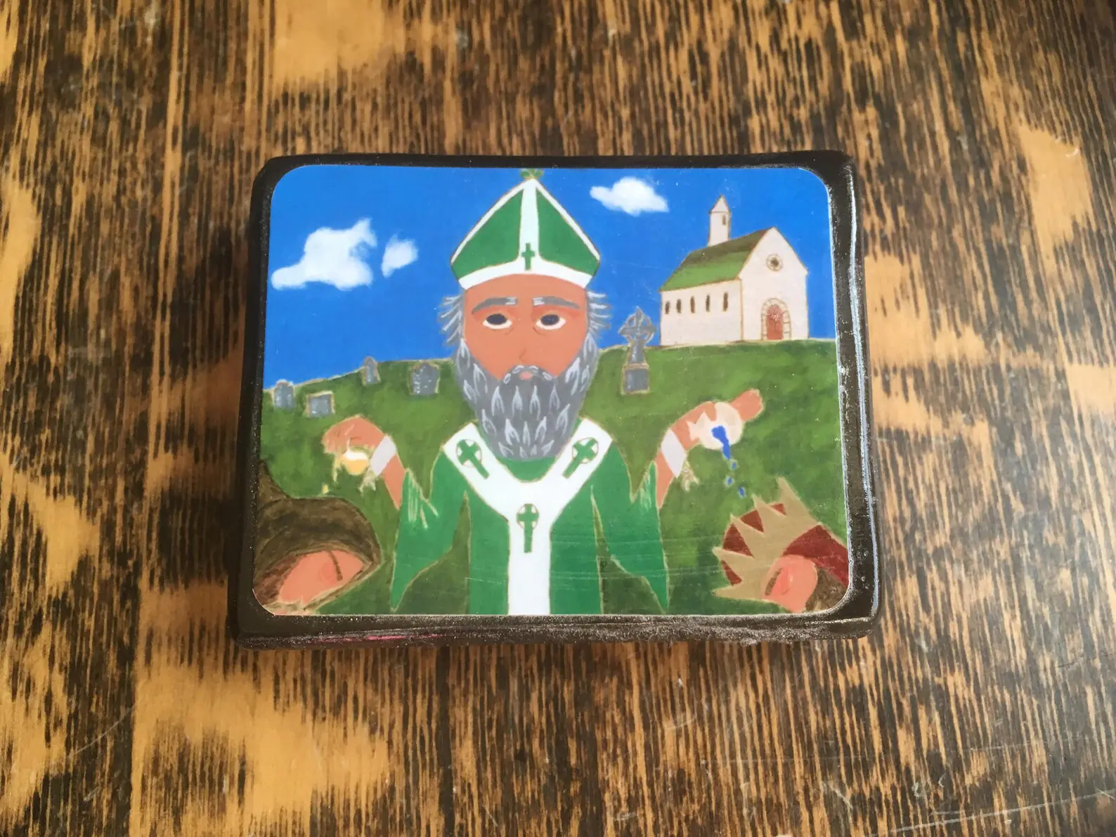 4 X 6 ish Saint Patrick Icon Print on wood