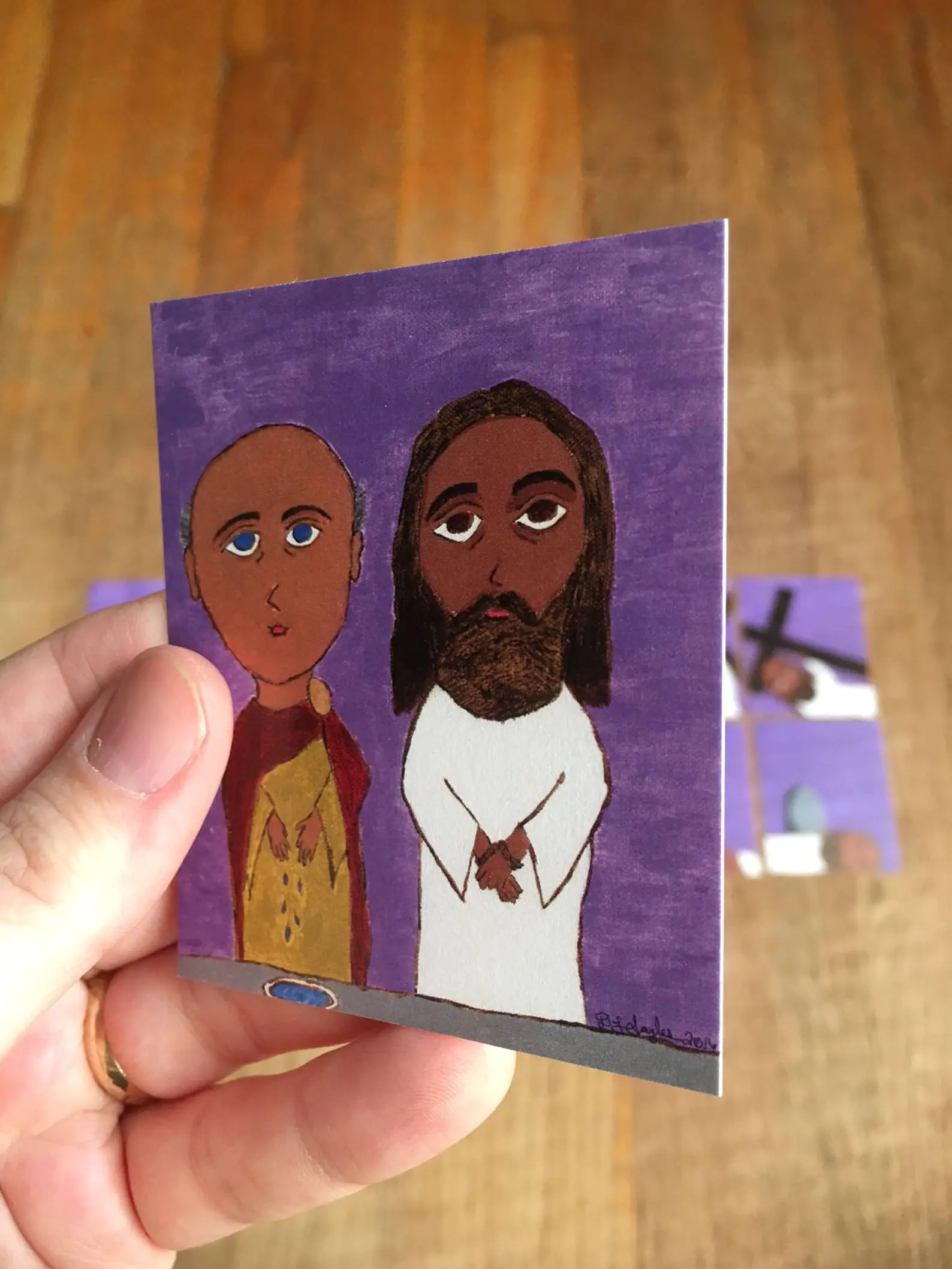 3 in X 2.5 in ish Set of Stations of the Cross Byzantine Icon Folk Style Art Prints Purple - Image 5