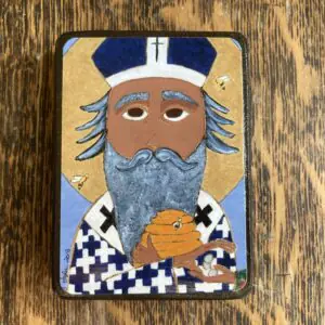 2.5 X 3.5 ish inch Saint Ambrose Folk Byzantine Icon on Wood