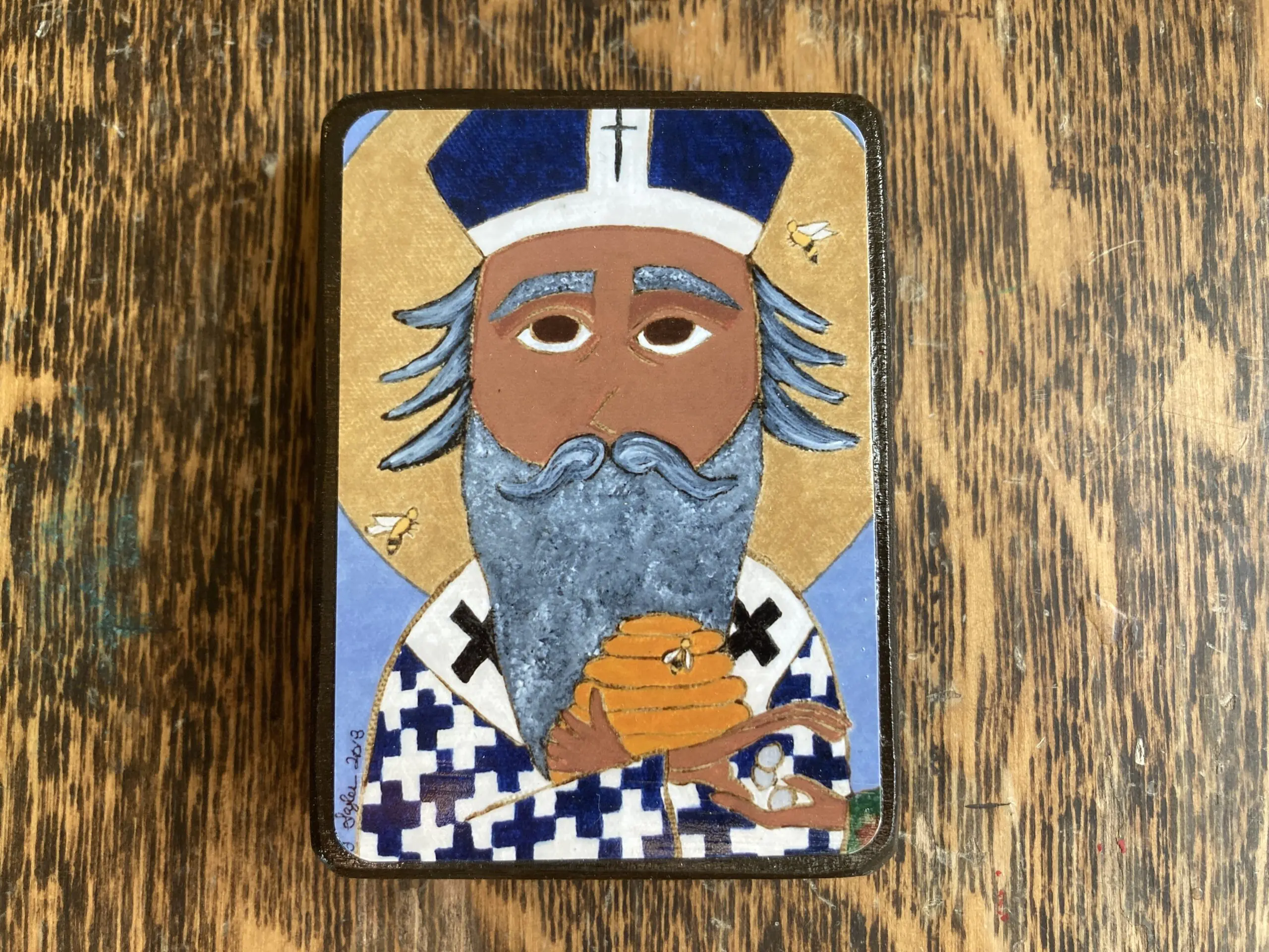 2.5 X 3.5 ish inch Saint Ambrose Folk Byzantine Icon on Wood