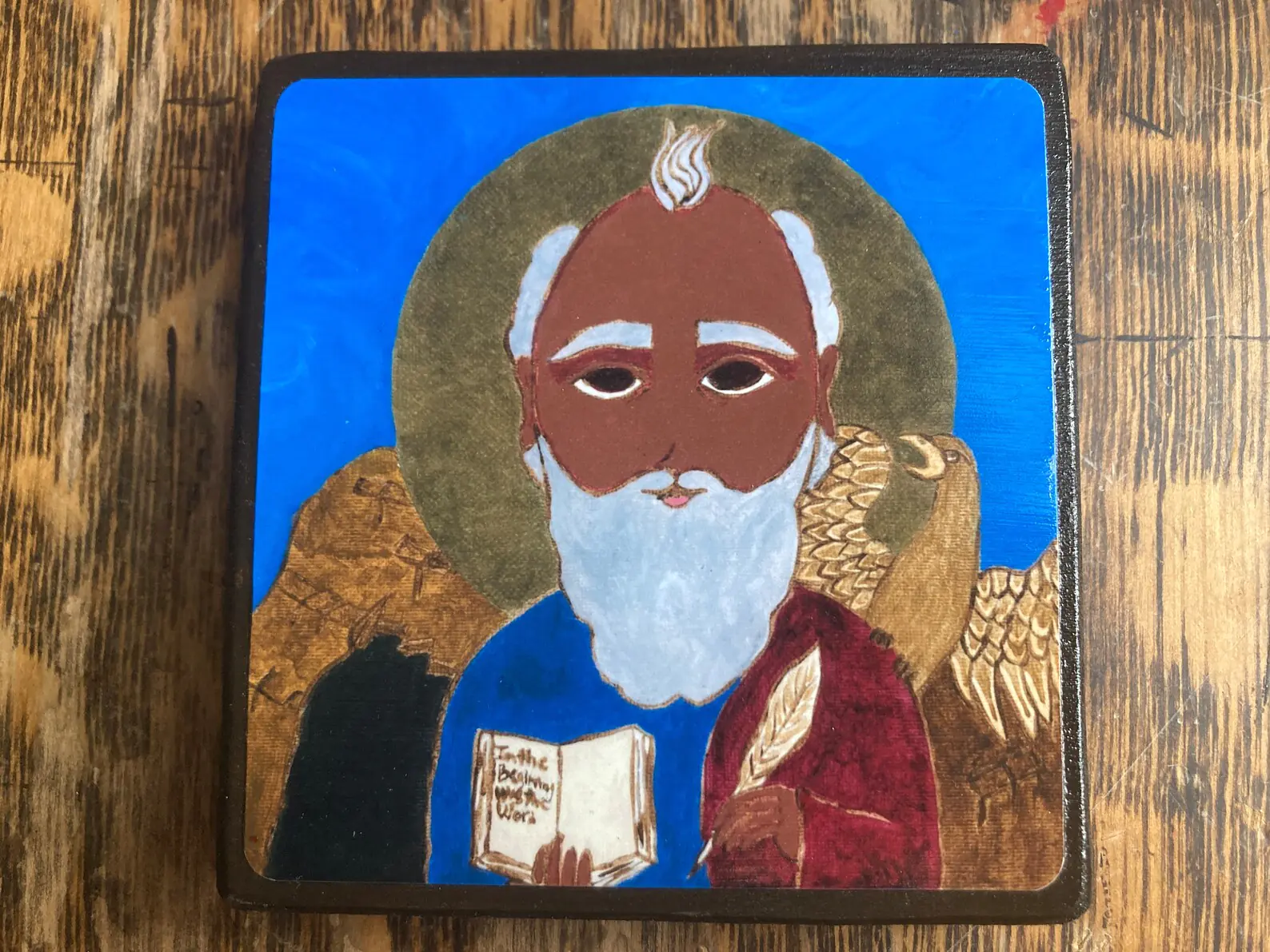 4 X 4 Saint John the Evangelist Byzantine folk icon print on wood