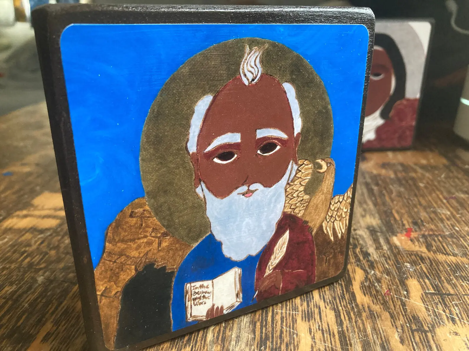 4 X 4 Saint John the Evangelist Byzantine folk icon print on wood - Image 2