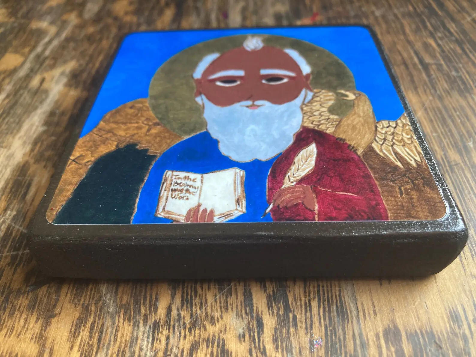 4 X 4 Saint John the Evangelist Byzantine folk icon print on wood - Image 3