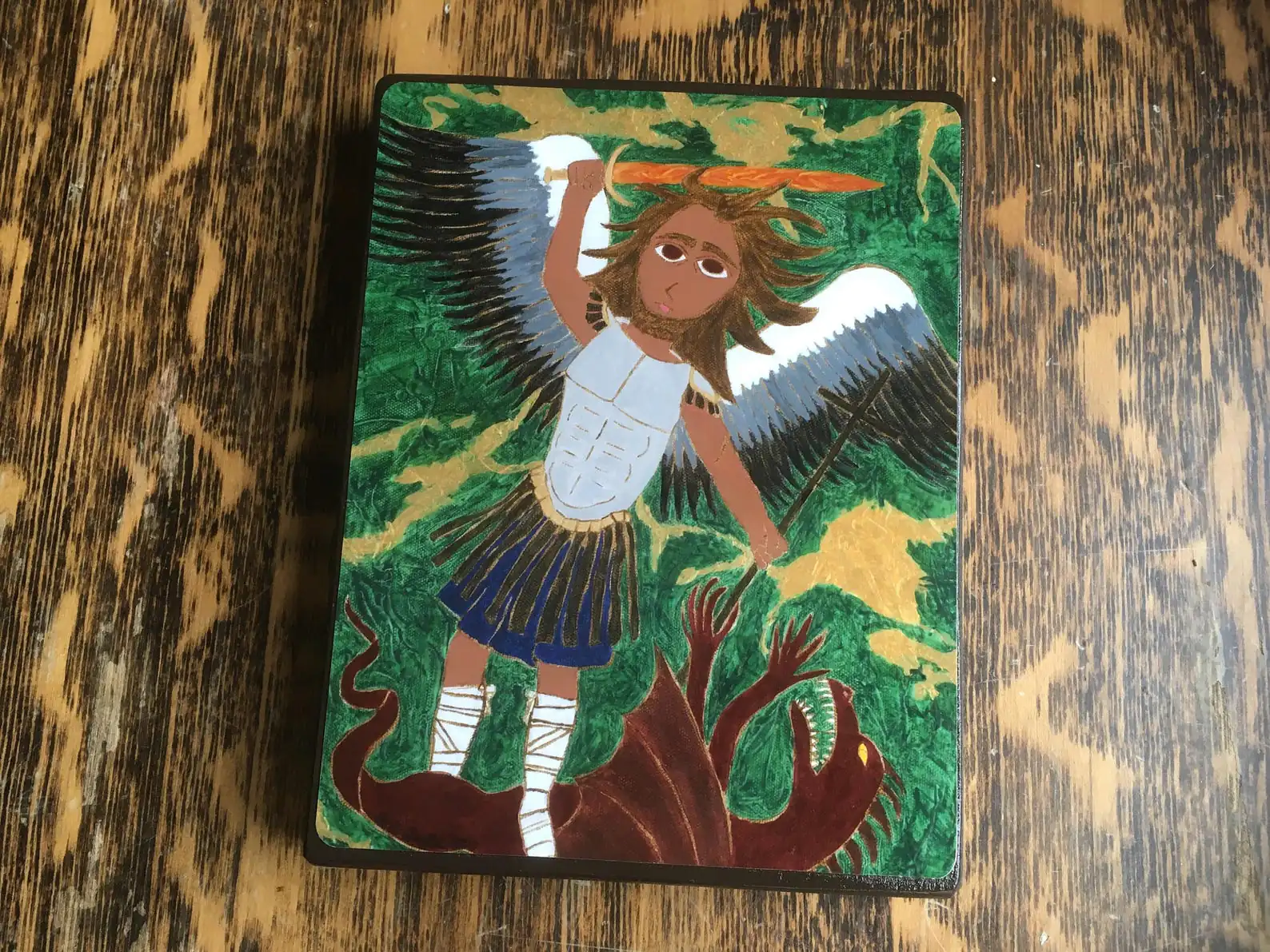 4 X 6 ish Saint Michael the Archangel Byzantine Folk Icon style on wood