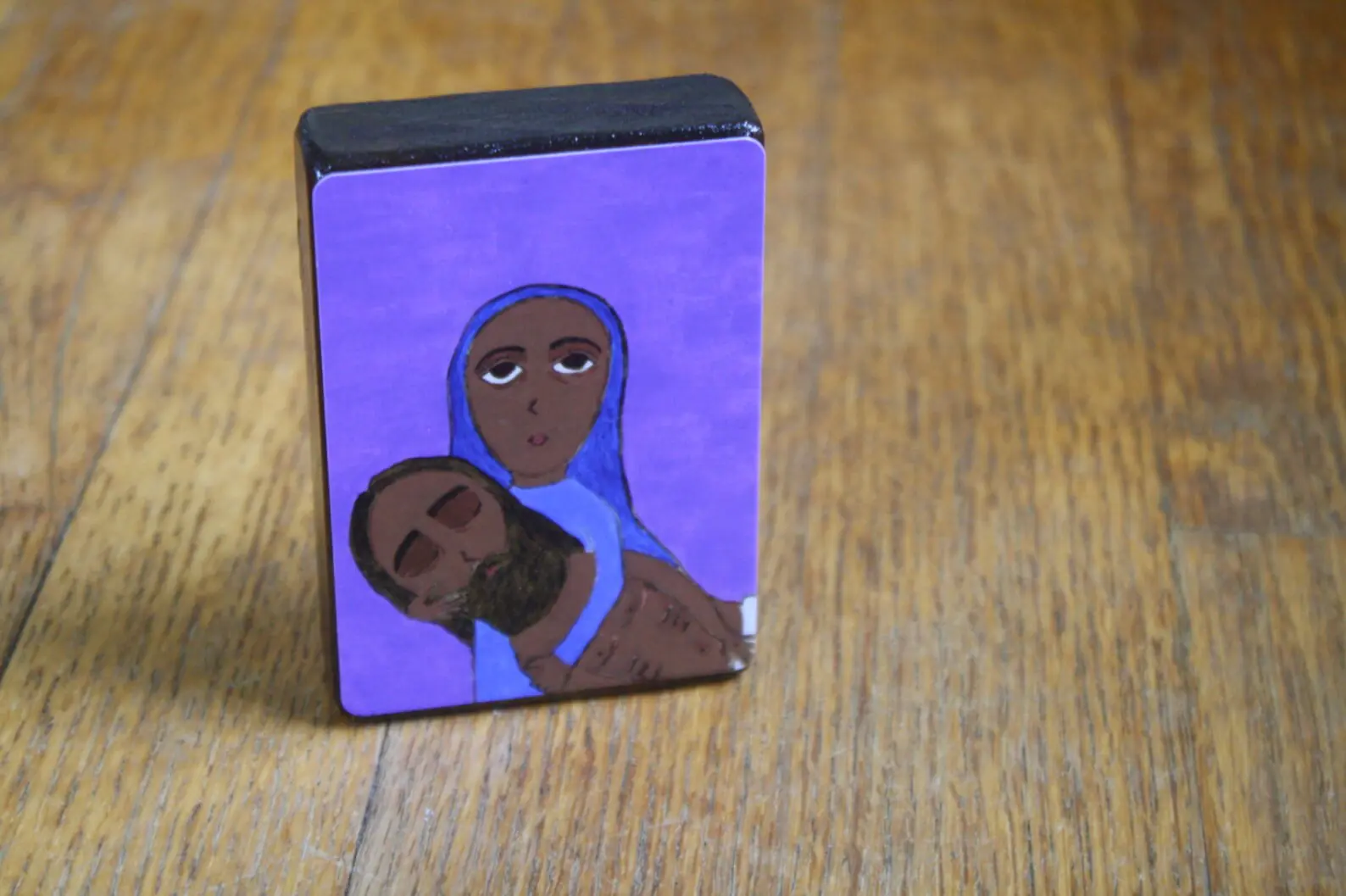 2.5" X 3.5" Mary with Jesus Taken down from the Cross Byzantine Folk style icon on wood by DL Sayles - Image 2