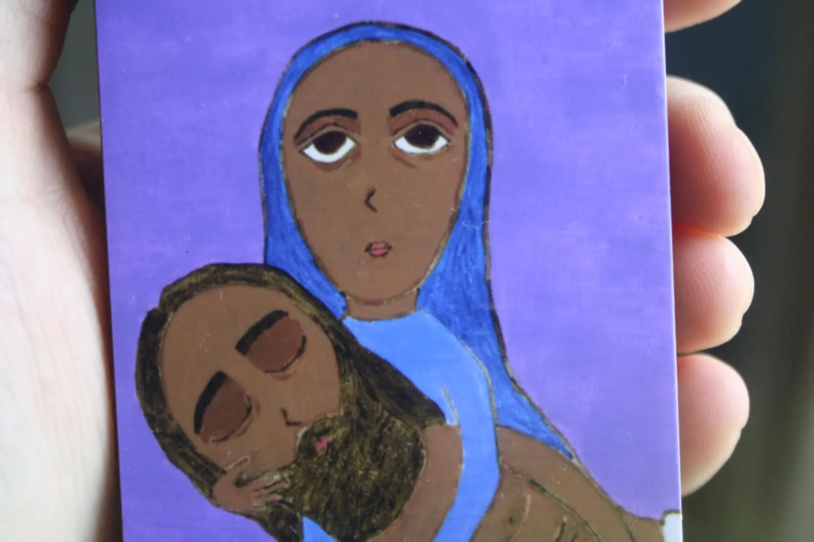 2.5" X 3.5" Mary with Jesus Taken down from the Cross Byzantine Folk style icon on wood by DL Sayles - Image 3