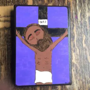 4 X 6 inch Jesus dies on the Cross Crucifix Byzantine Folk style icon on wood by DL Sayles