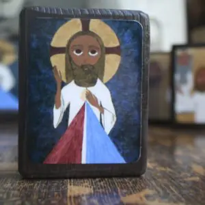 2.5 ish X 3.5 ish inch Divine Mercy Folk/Byzantine Icon on wood