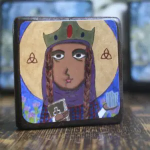 2.5" X 2.5" Saint Margaret of Scotland Byzantine Folk style icon on wood by DL Sayles