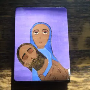 2.5" X 3.5" Mary with Jesus Taken down from the Cross Byzantine Folk style icon on wood by DL Sayles